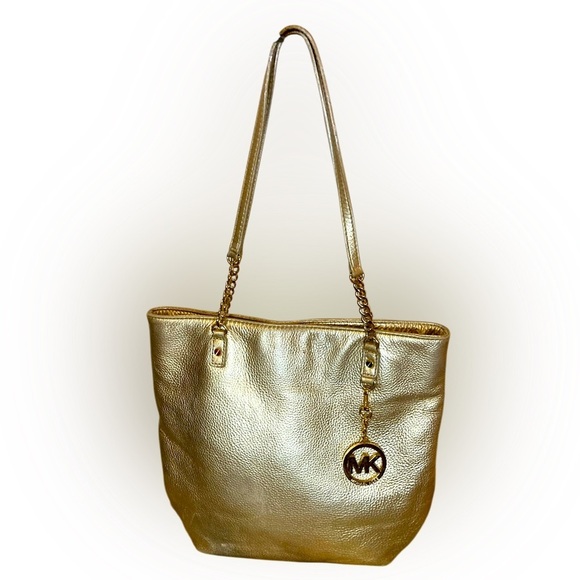 MK Michael KORS GOLD LEATHER SHOULDERBAG - Picture 1 of 3
